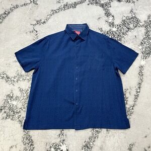 Nat Nast Silk Cotton Shirt Blue Geometric Short Sleeve Mens Sz Large